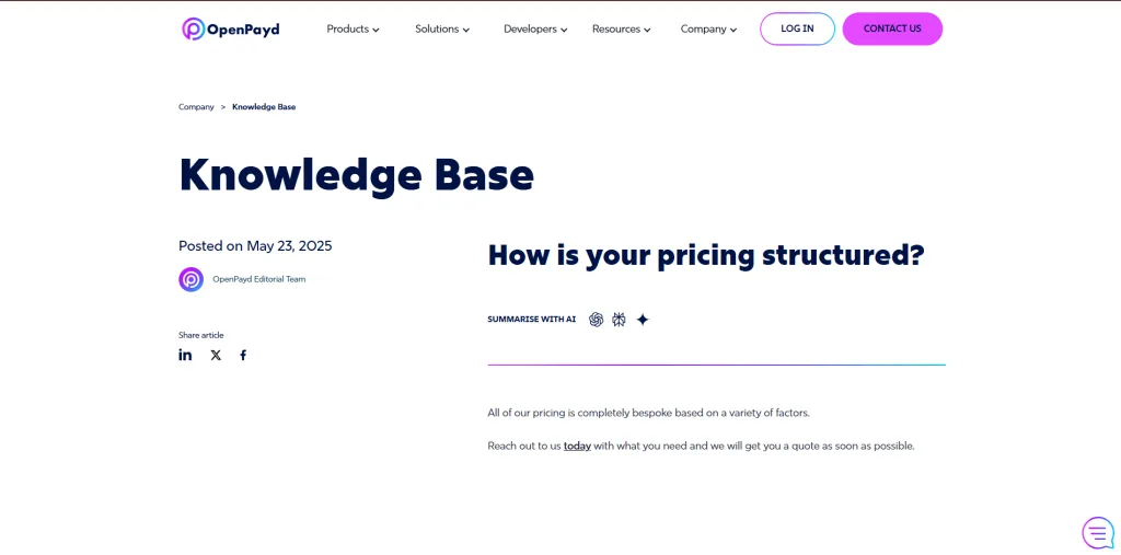 OpenPayd API Pricing