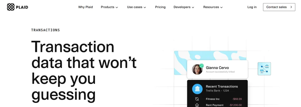 Plaid vs Tink: Who Delivers Cleaner Transaction Data for UK Fintechs? 2 Plaid homepage comparing plaid vs Tink