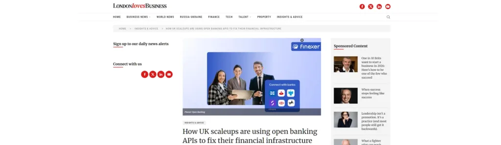 Finexer Featured in London Loves Business- How UK Scaleups Are Using Open Banking APIs to Fix Financial Infrastructure
