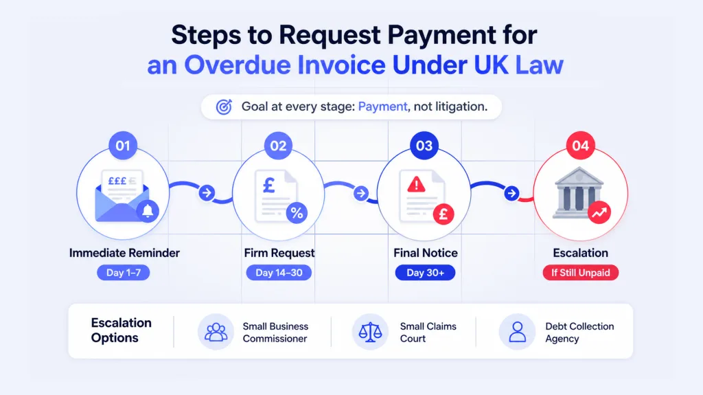 Invoice Payment Overdue: Stop Losing Cash to Manual Collections 3 How Do You Request Payment for an Overdue Invoice Under UK Law
