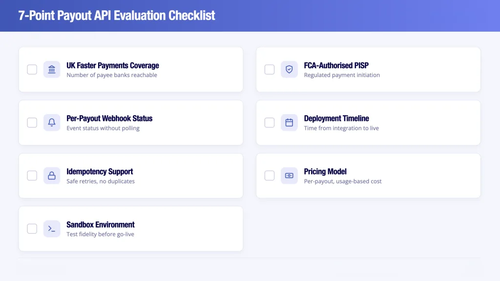 7-Point Payout API Evaluation Checklist for UK Developers