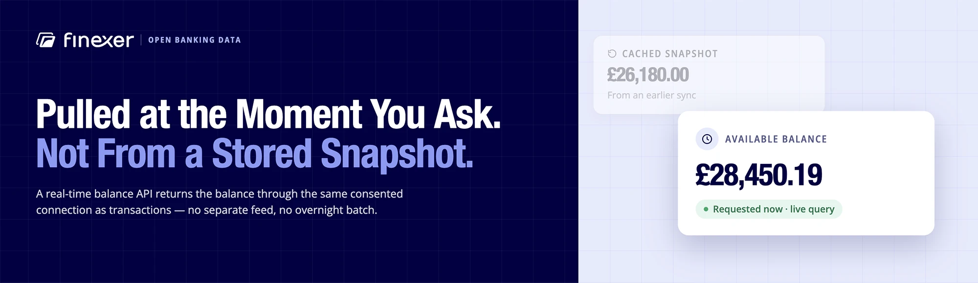 Real-time balance API shown pulling live data instead of a cached snapshot today