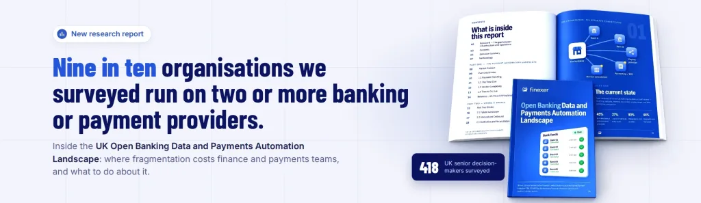 Finexer UK Open Banking data and payments automation landscape report, based on 418 UK decision-makers