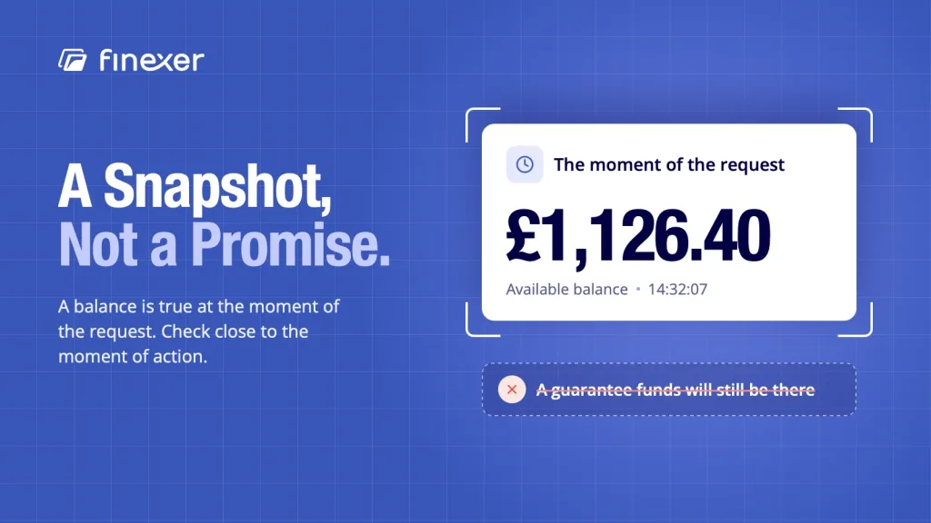 Check account balance shown as a snapshot in time, never a guaranteed payment result